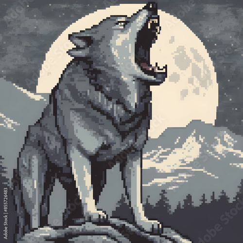 Wolf screaming in pixel art 