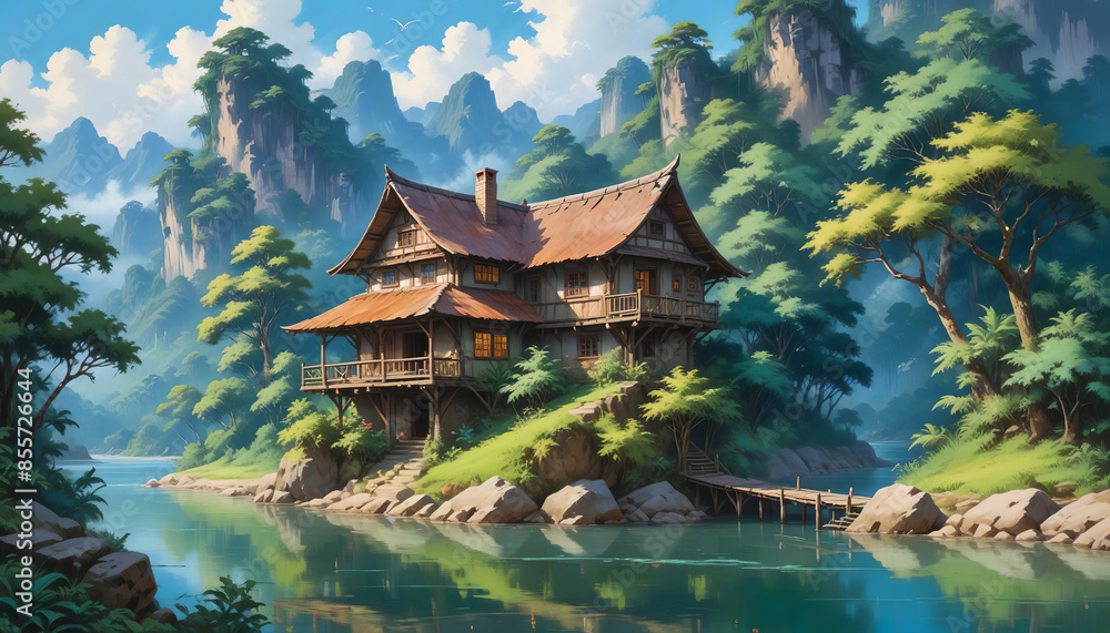 Fototapeta premium pavilion in the mountains