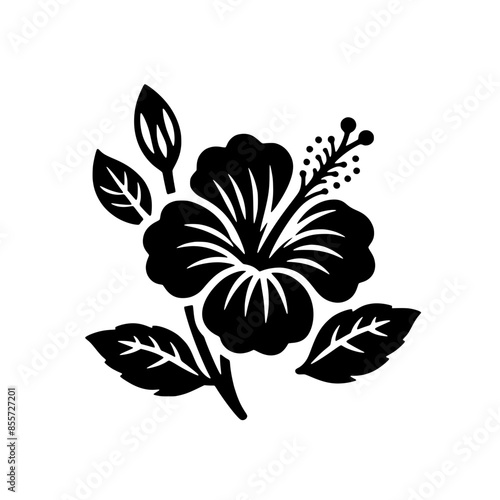 Hibiscus flower vector black color illustration isolated on white background
