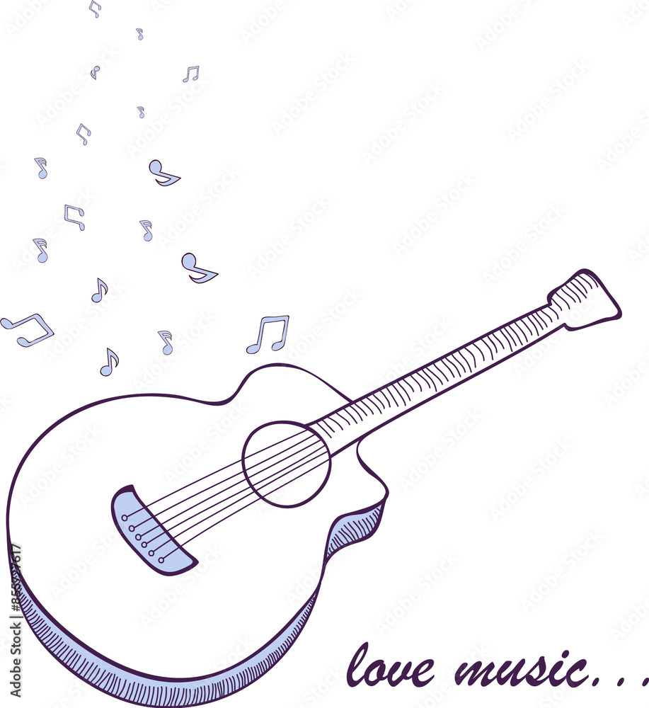 Obraz premium Musical notes coming from guitar on png background for Music Love.