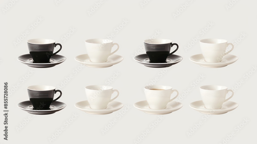Fototapeta premium Black and White Coffee Cups on a White Background