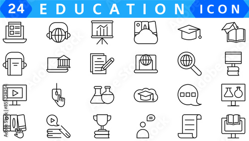 Education and Learning web icons in line style. School, university, textbook, learning. Vector illustration.