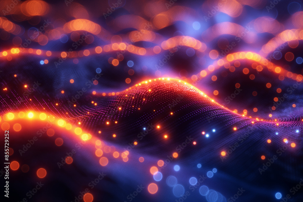 A colorful, abstract image of a wave with bright orange and blue lights A colorful, abstract image of a wave with bright orange and blue lights