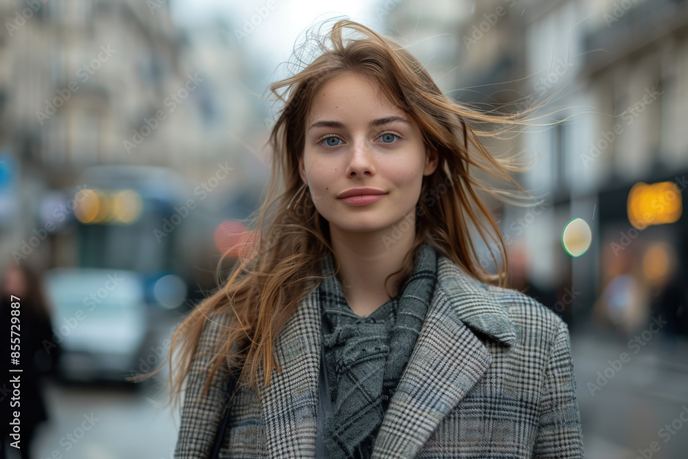 Fototapeta premium Urban Elegance: Woman in City Street 