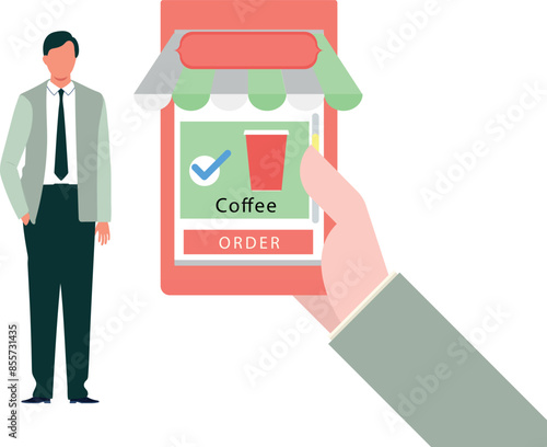 The boy is ordering coffee online.