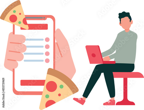 The boy is ordering food online.
