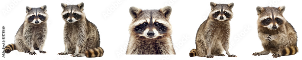Raccoon on a transparent background. Cute pet, rodent	