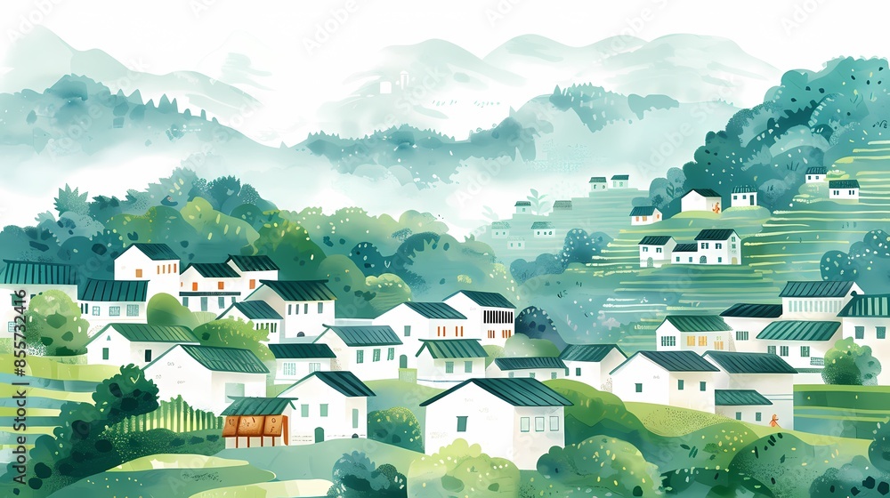 Obraz premium Country house oil painting illustration poster background