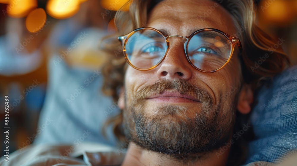 Close-up portrait of a bearded man with eyeglasses. Close-up portrait of a bearded man with eyeglasses.