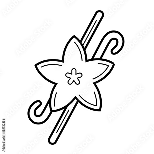 Vanilla beans linear vector icon isolated on white background, Outline vanilla flower with black vanilla sticks, simple black and white svg icon