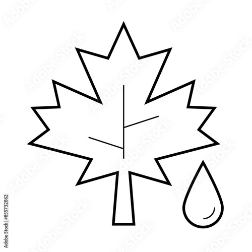 Maple syrup vector icon isolated on white background, Outline maple leaf with a drop of sweet maple syrup, svg symbol, simple black and white icon