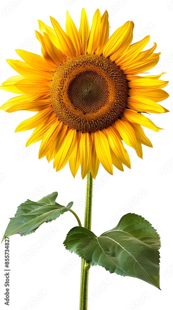 Naklejka premium Vibrant Sunflower with Detailed Petals and Textures on Isolated White Background