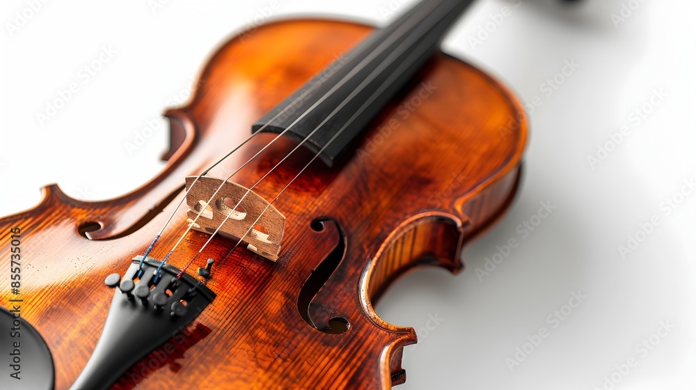 Elegant Violin Showcased on Isolated White Background with Copy Space Elegant Violin Showcased on Isolated White Background with Copy Space