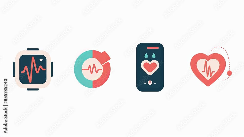 Health Monitoring Icons: Heartbeat Graph, Calorie Counter, Sleep Tracker Health Monitoring Icons: Heartbeat Graph, Calorie Counter, Sleep Tracker