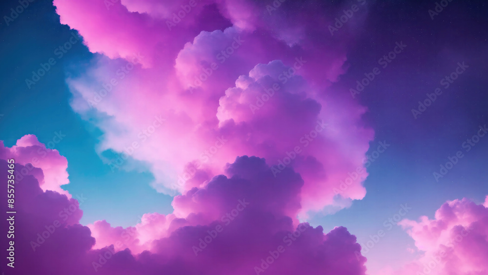 Pink and blue cloudy sky with smoke background with stars Pink and blue cloudy sky with smoke background with stars