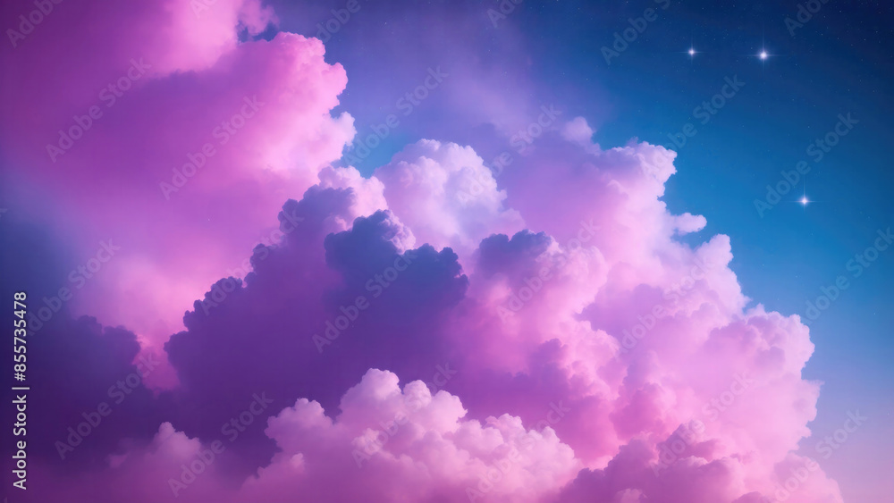 Pink and blue cloudy sky with smoke background with stars Pink and blue cloudy sky with smoke background with stars