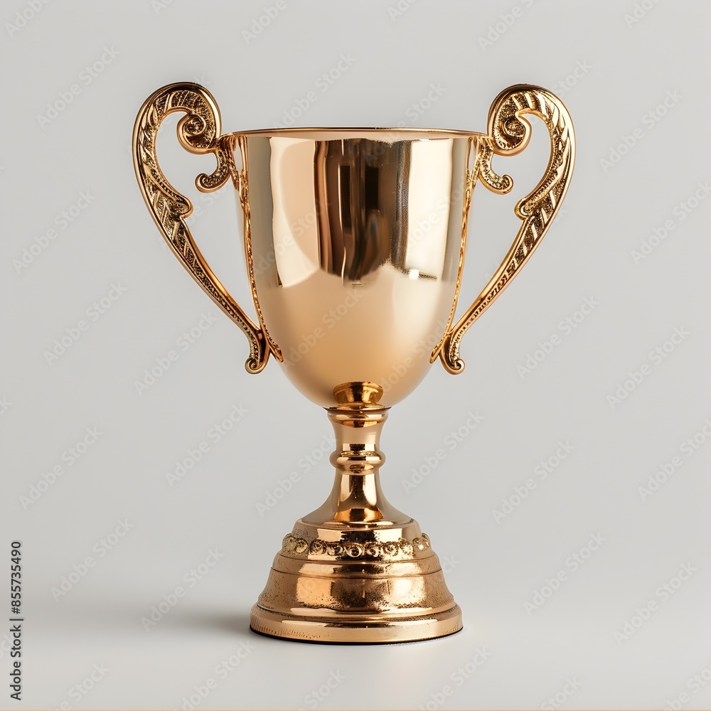 Shiny Gold Trophy on Isolated White Background Capturing Reflective Metallic Surface Concept with Copy Space Shiny Gold Trophy on Isolated White Background Capturing Reflective Metallic Surface Concept with Copy Space