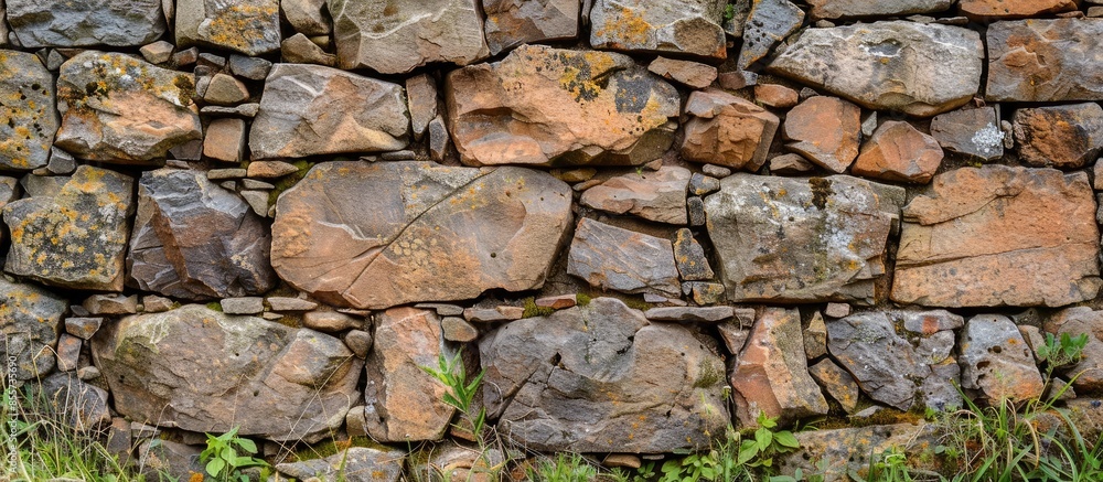 An ancient old rough drystone wall. Background photo. Texture pattern. with copy space image. Place for adding text or design An ancient old rough drystone wall. Background photo. Texture pattern. with copy space image. Place for adding text or design