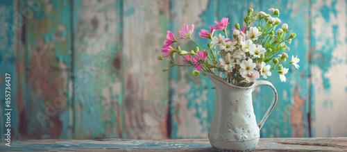 spring flowers in jug on ol...