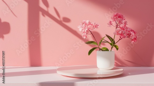 Wallpaper Mural Pink Flowers in White Pot Against Pink Wall Torontodigital.ca