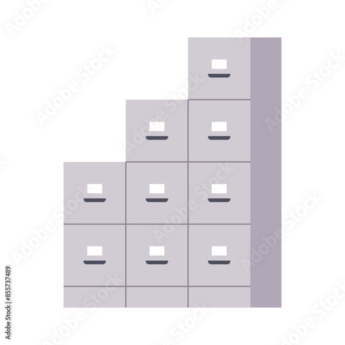 Office wall of filing cabinet, office furniture for document storage, documents data archive storage business administration, business archive, confidential data management flat vector illustration.
