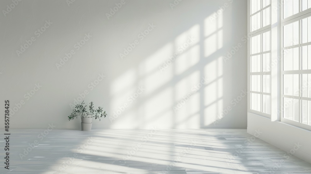 Fototapeta premium Sunlight Shadow Overlay on White Wall Background with Multiply Mode