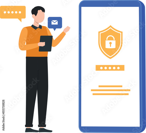 Boy pointing to password on mobile.