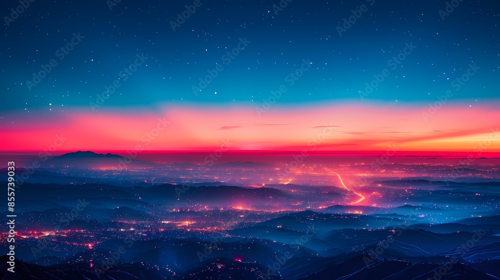 Red and blue gradient sky mountains illustration poster background Red and blue gradient sky mountains illustration poster background