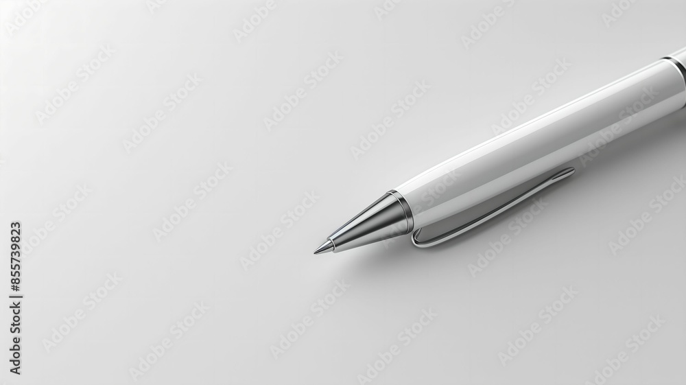 A premium white background featuring a single sleek pen in the lower right corner A premium white background featuring a single sleek pen in the lower right corner