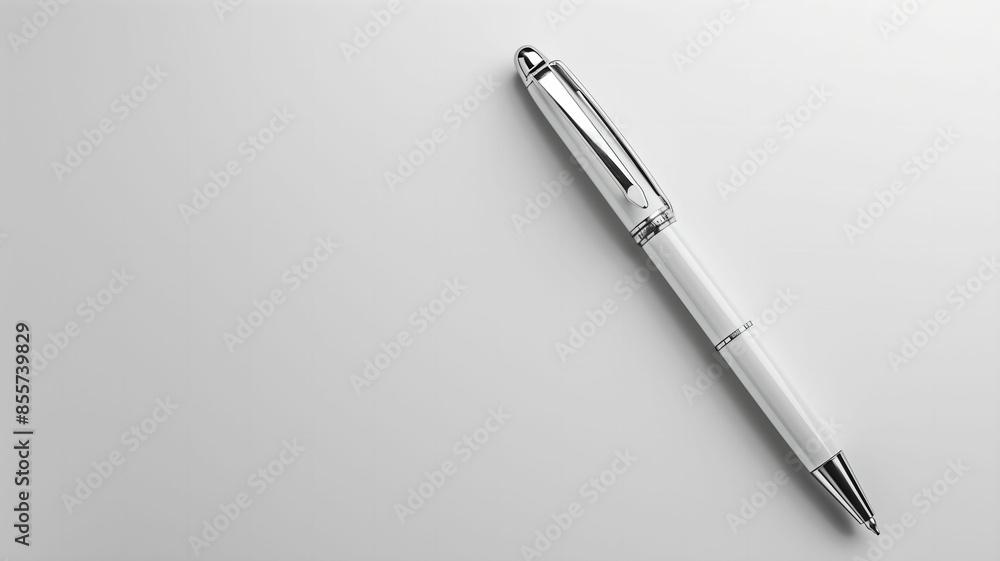 Fototapeta premium A premium white background featuring a single sleek pen in the lower right corner