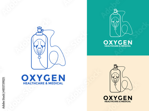 Medical oxygen cylinder logo vector icon, Set Vector Illustration of medical oxygen cylinder