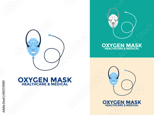 Medical Oxygen Mask Logo Icon Vector, Medical oxygen mask concept. First aid and emergency. Healthcare and medicine
