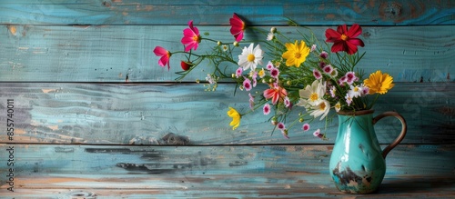 spring flowers in jug on ol...