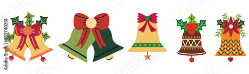 Christmas bells elements set. Hand drawn vector illustrations.