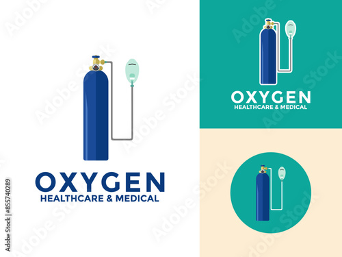 Medical oxygen cylinder logo vector icon, Set Vector Illustration of medical oxygen cylinder