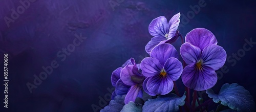 Delicate flowers of violets. Flowers of saintpolia. African violet. with copy space image. Place for adding text or design