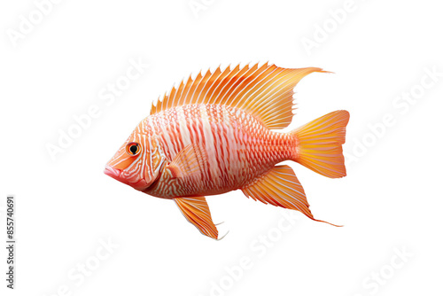 A vibrant orange fish with intricate fin details on a transparent background, ideal for marine-themed designs, educational materials, and creative projects.