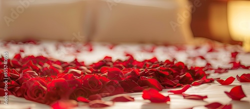 Wedding bed topped with ros...