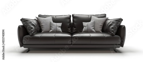 The dark leather sofa with ...