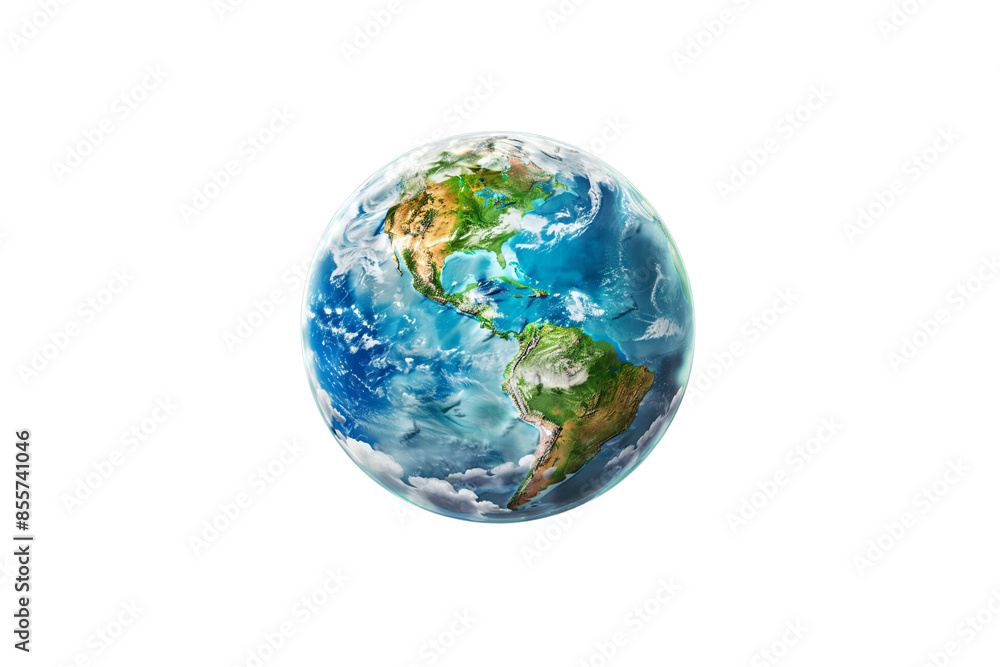 Realistic Earth globe isolated on a transparent background, showcasing continents and oceans.
Realistic Earth globe isolated on a transparent background, showcasing continents and oceans.
