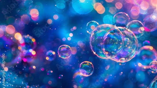 Bubbles glow dreamily in dark blue night sky photo