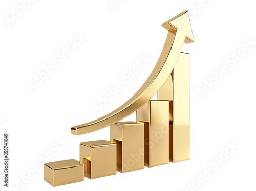 Business Growth Bar Golden Graph Curve. 3D Render