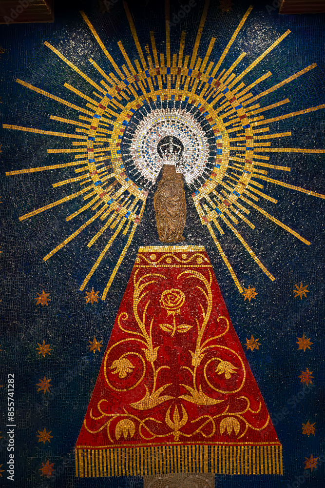 Obraz premium interior decor, pictures and models within a large spanish building, the Santuario de Torreciudad, a spectacular Marian shrine in honor of the Blessed Virgin Mary