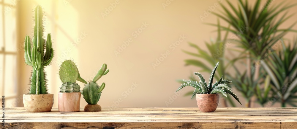 Cacti background. Tree cactus on a wooden table. Minimalism decorative elements. . with copy space image. Place for adding text or design Cacti background. Tree cactus on a wooden table. Minimalism decorative elements. . with copy space image. Place for adding text or design