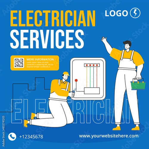 Electrician Services Social Media Illustration Flat Cartoon Hand Drawn Templates Background
