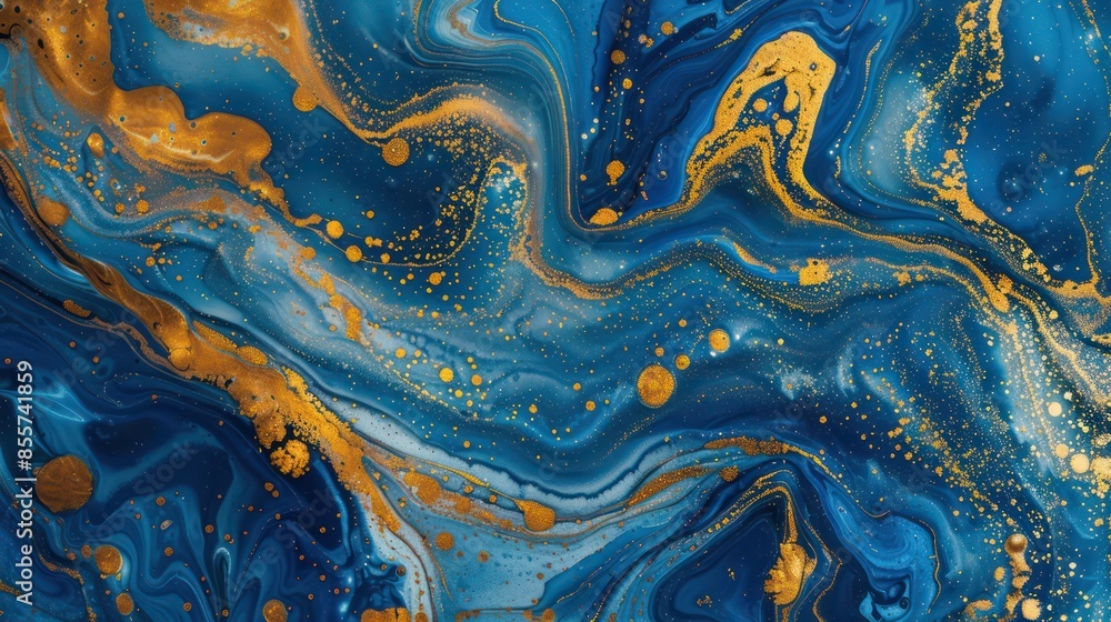 Abstract Background: Watercolor Texture in Gold and Blue Marbling
