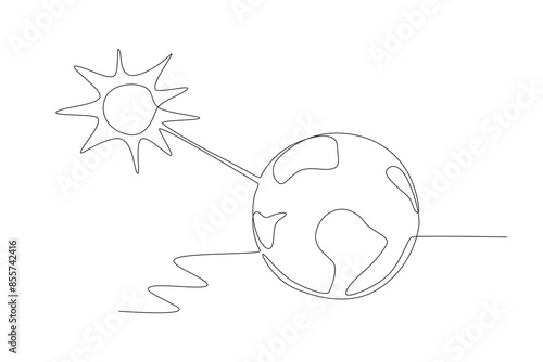 The sun shines on the earth. World ozone day concept one-line drawing