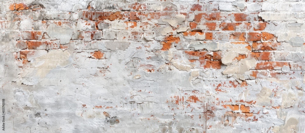 Fototapeta premium Old Rough Red Brick Wall With Whitewash Vertical Background Texture. with copy space image. Place for adding text or design