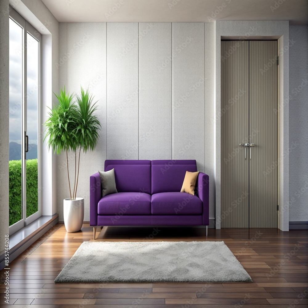 Fototapeta premium living room interior with purple sofa blank wall photo frame mock up