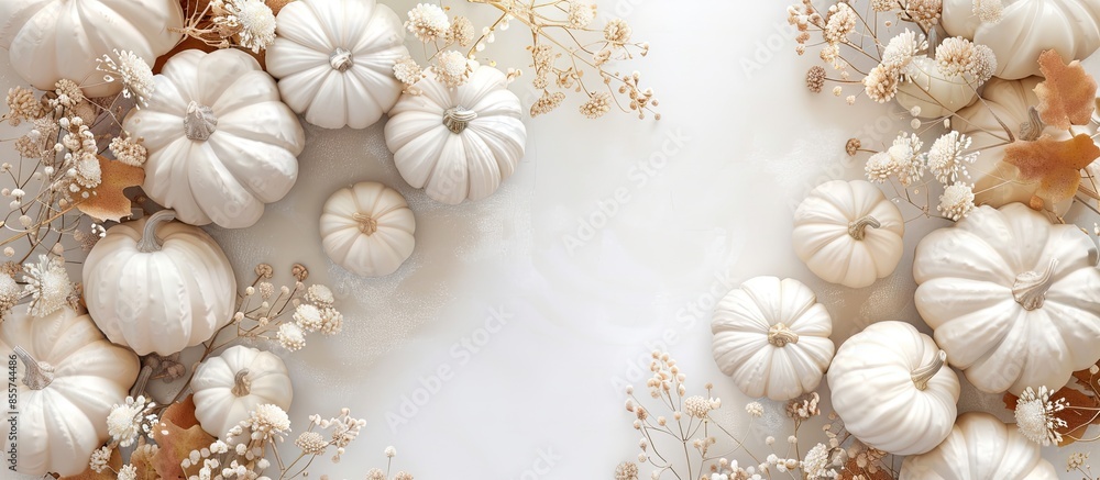 High angle white Pumpkins plants. with copy space image. Place for adding text or design High angle white Pumpkins plants. with copy space image. Place for adding text or design
